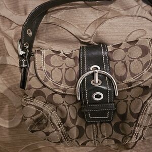 Coach Brown and Black Signature Shoulder Bag